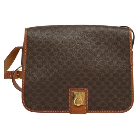 CELINE Macadam Canvas Shoulder Bag Pvc Leather Brown Gold - Picture 2 of 12